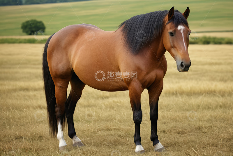 高清大图下载【趣麦麦图】田野中的棕色骏马