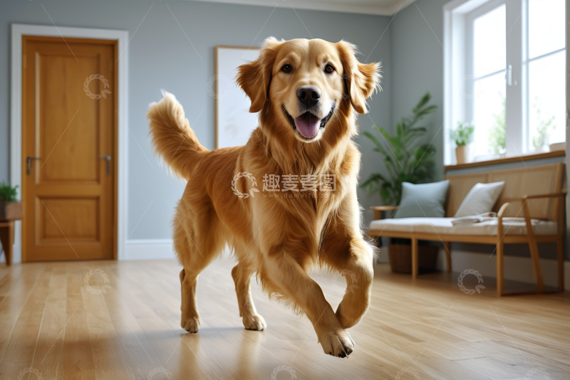 高清大图下载【趣麦麦图】室内奔跑的金毛犬