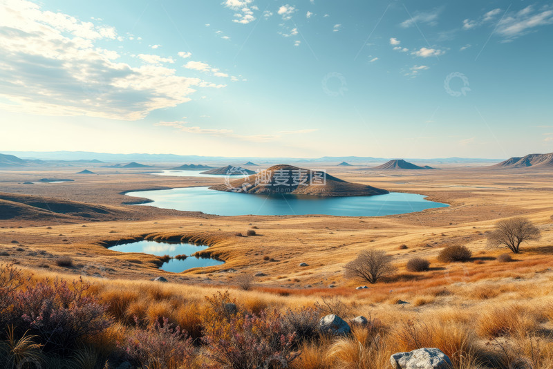高清大图下载【趣麦麦图】荒原中的湖泊与远山景色