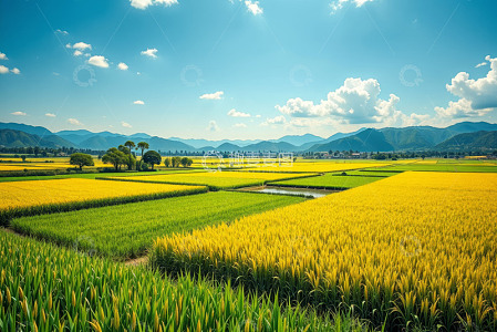 田野间黄绿相间的农田风光