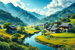 山间乡村田园风光场景