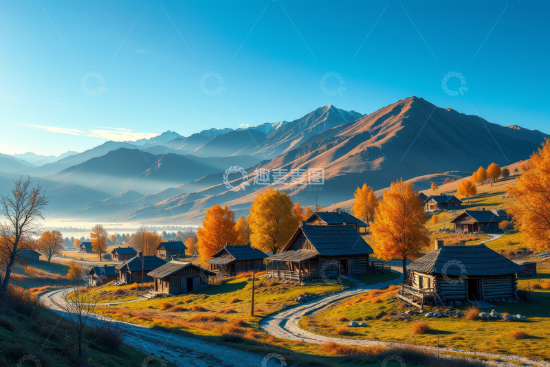 高清大图下载【趣麦麦图】山间村落秋日风景