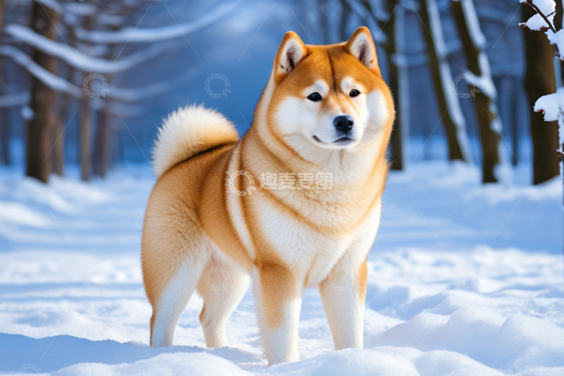 高清大图下载【趣麦麦图】雪地中的站立柴犬