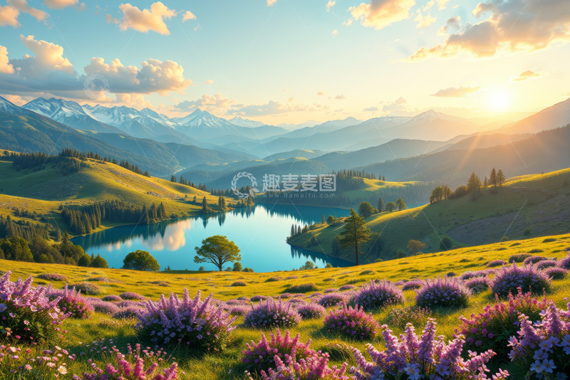 高清大图下载【趣麦麦图】山间湖畔自然风光全景