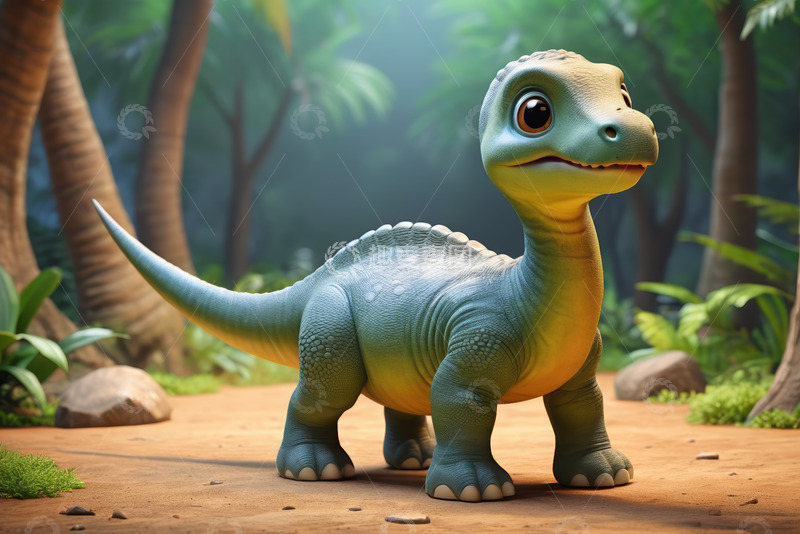 高清大图下载【趣麦麦图】森林中的卡通恐龙形象