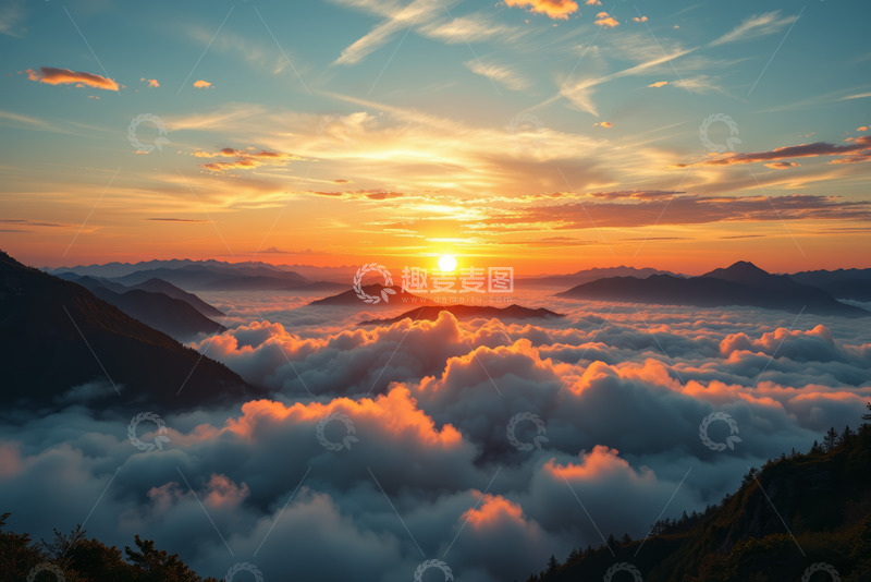 高清大图下载【趣麦麦图】山间云海日出美景