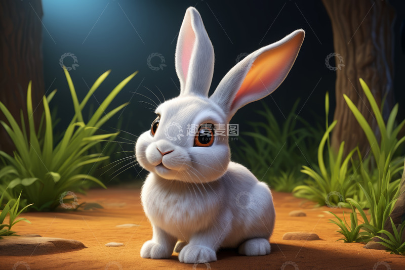 高清大图下载【趣麦麦图】森林中的可爱白兔特写