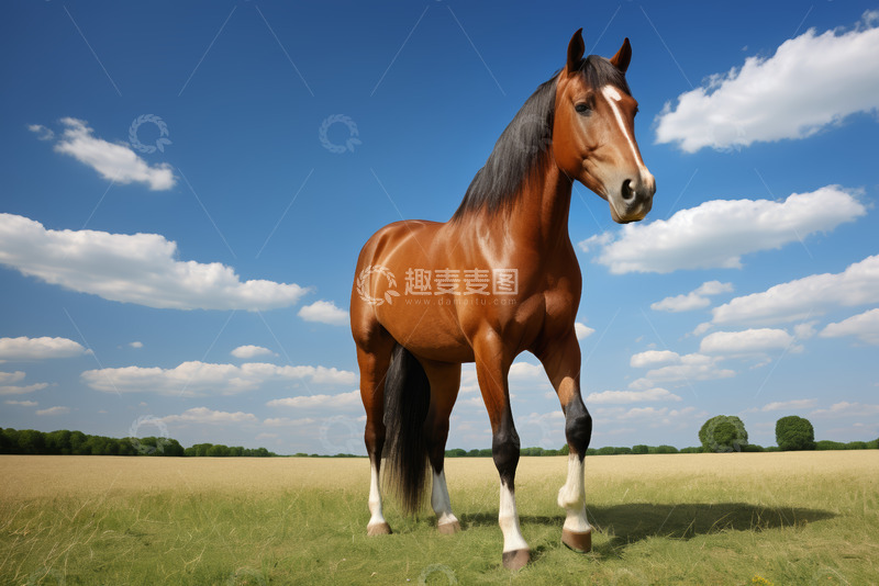高清大图下载【趣麦麦图】草原上的骏马站立姿态