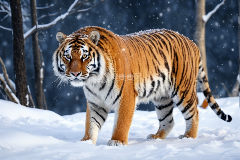 高清大图下载【趣麦麦图】雪地中行走的老虎