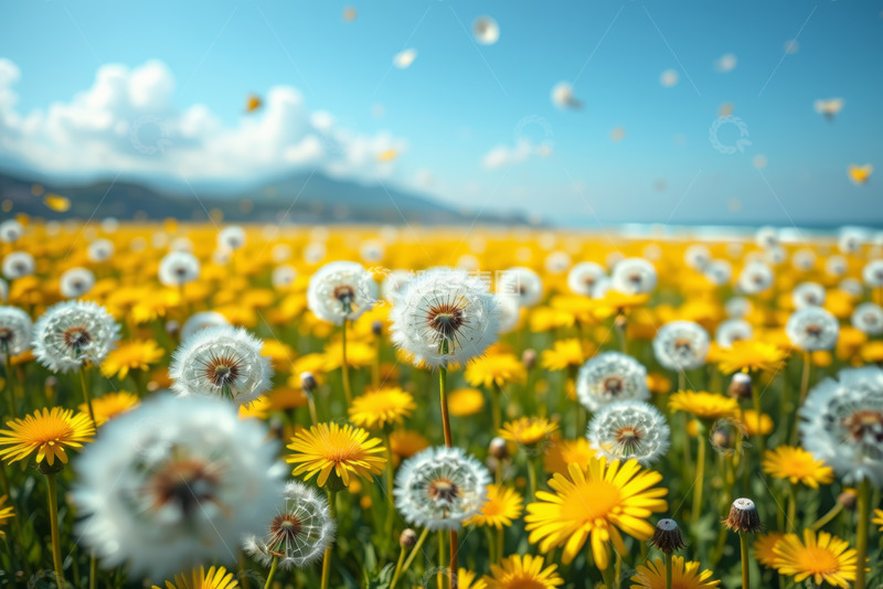 高清大图下载【趣麦麦图】蒲公英花海蓝天白云自然风景