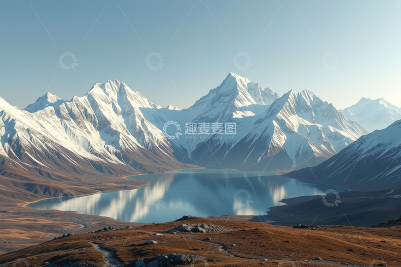 高清大图下载【趣麦麦图】雪山湖泊自然风光全景
