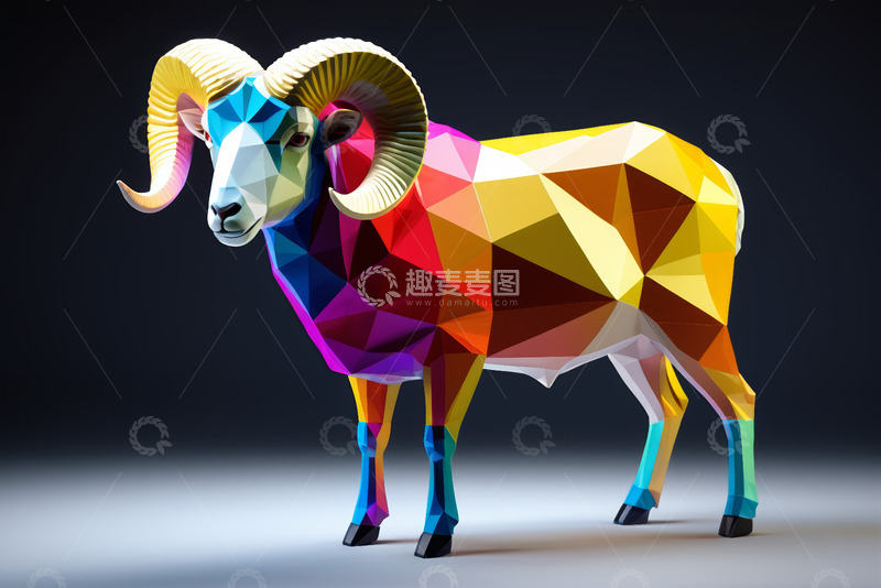 高清大图下载【趣麦麦图】多边形彩色公羊动画素材