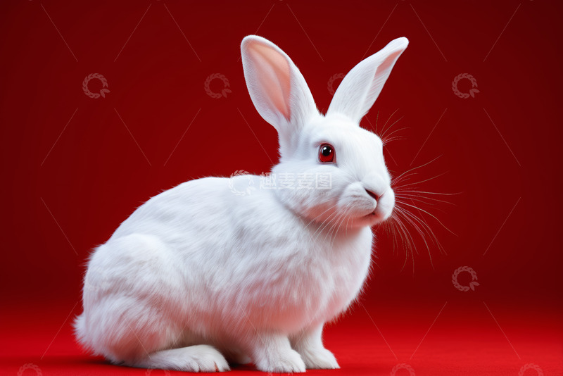 高清大图下载【趣麦麦图】红色背景前的白色兔子