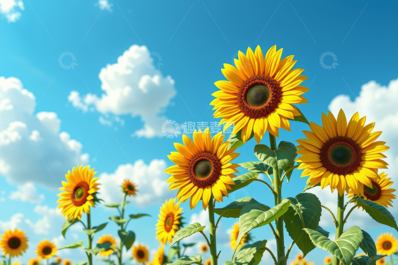 高清大图下载【趣麦麦图】向日葵花海蓝天白云风景