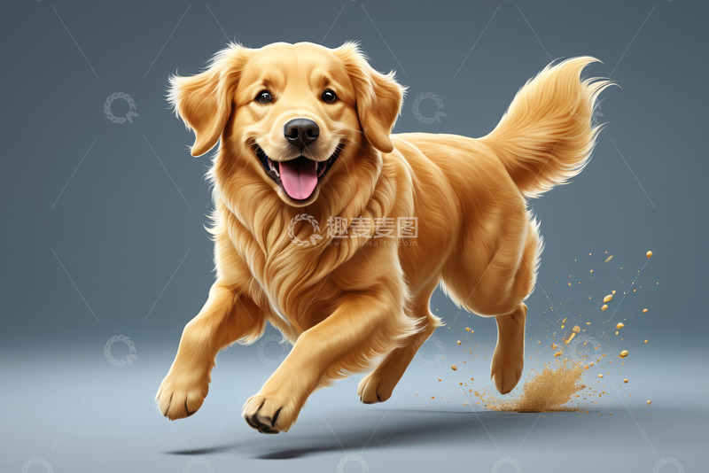 高清大图下载【趣麦麦图】奔跑的金毛犬素材