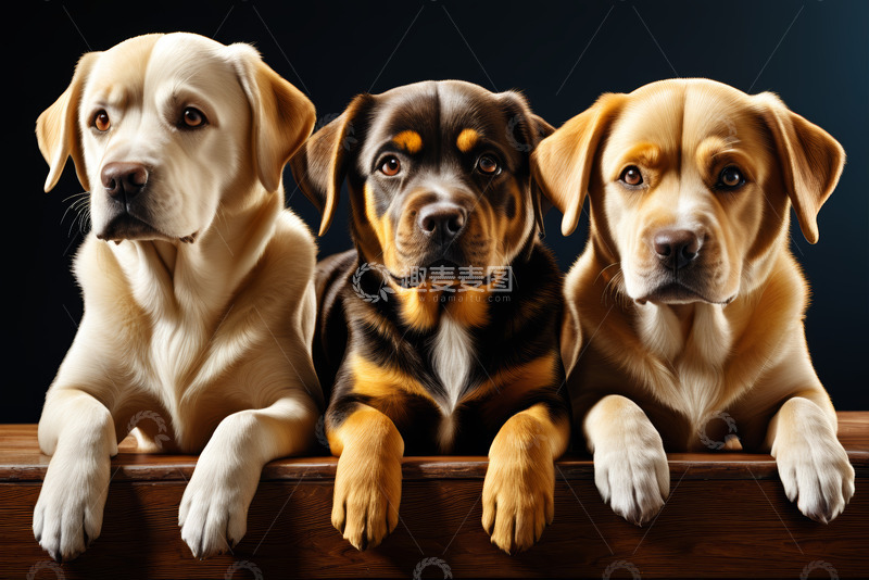 高清大图下载【趣麦麦图】三只狗狗趴坐展示