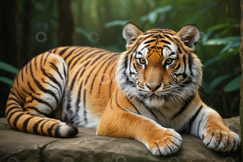 高清大图下载【趣麦麦图】趴卧在岩石上的老虎