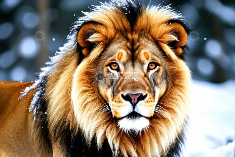 高清大图下载【趣麦麦图】雪中雄狮特写