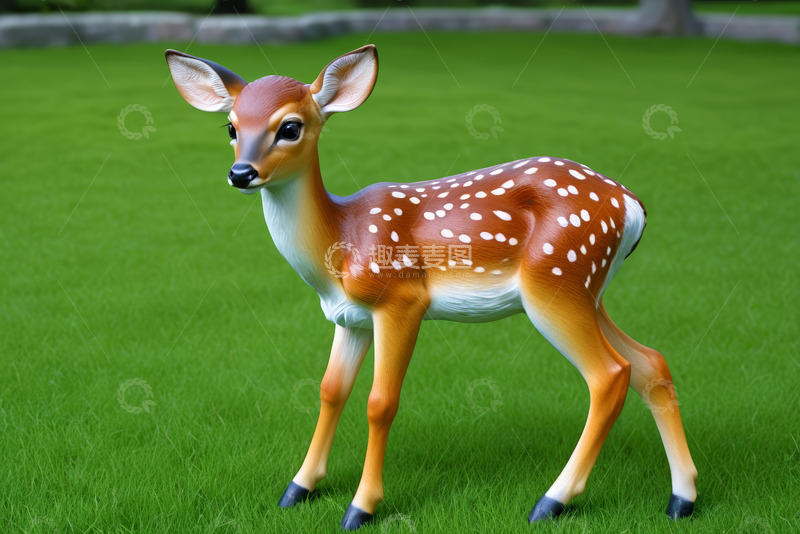 高清大图下载【趣麦麦图】草地上的小鹿摆件