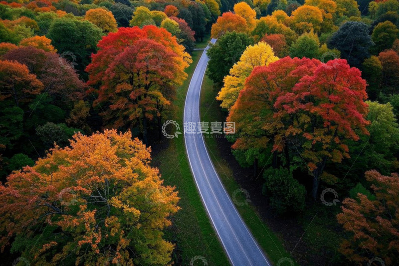 高清大图下载【趣麦麦图】秋日森林中的蜿蜒公路