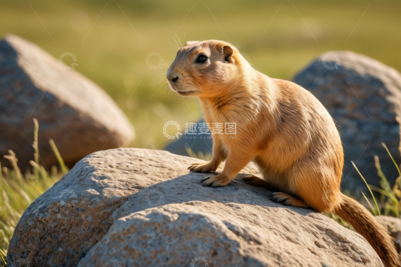 高清大图下载【趣麦麦图】岩石上站立的草原犬鼠
