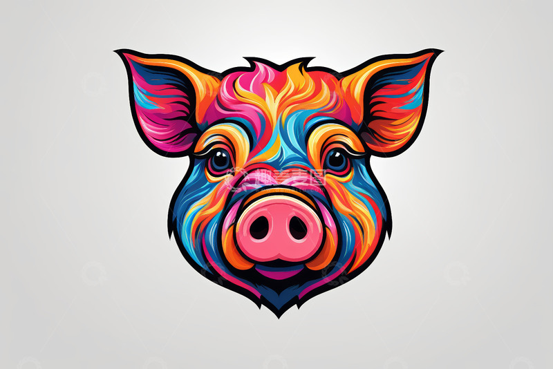 高清大图下载【趣麦麦图】彩色卡通猪头图案