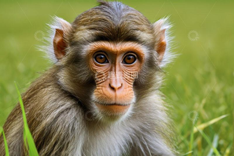 高清大图下载【趣麦麦图】草地上的猴子特写