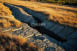 干旱土地上的干裂地表与草地