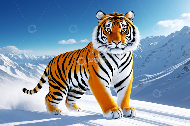 高清大图下载【趣麦麦图】雪山上的老虎特写