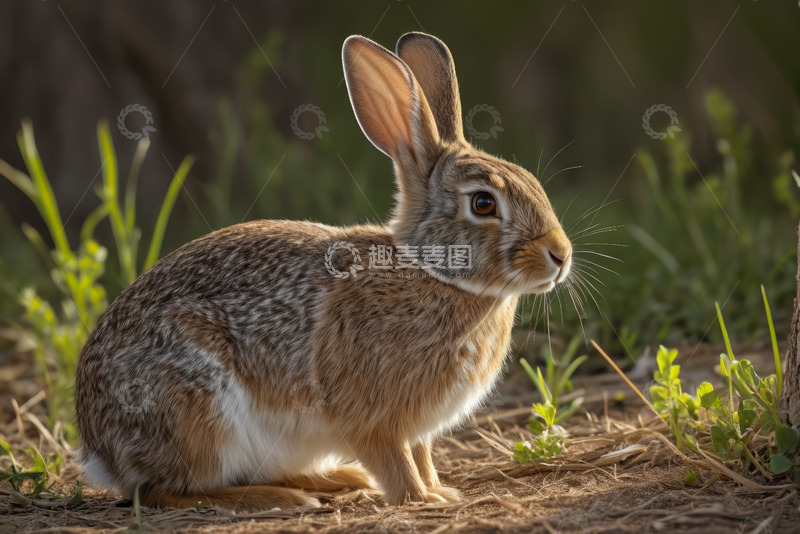 高清大图下载【趣麦麦图】野外蹲坐的棕色野兔