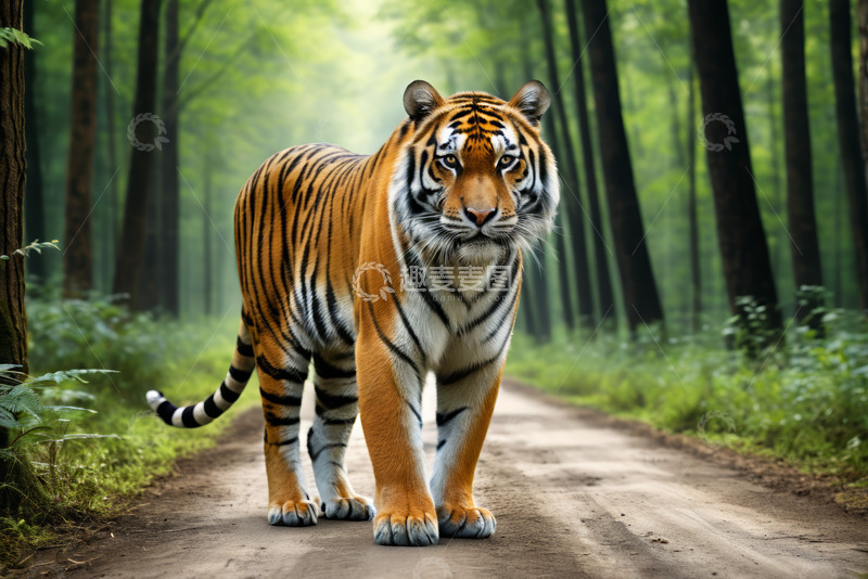 高清大图下载【趣麦麦图】森林中行走的老虎