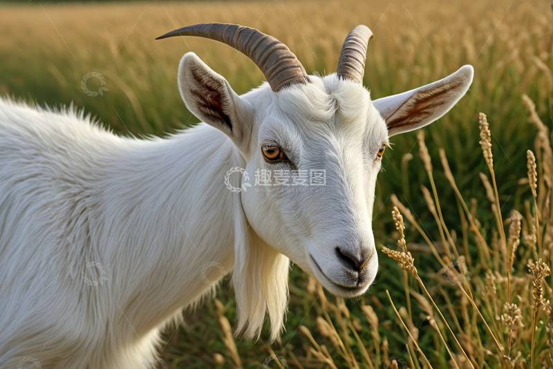高清大图下载【趣麦麦图】田野中的白色山羊特写