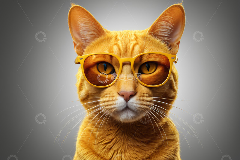 高清大图下载【趣麦麦图】戴黄色眼镜的橙色猫咪特写