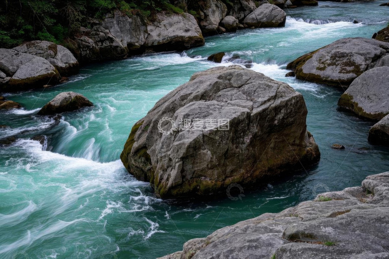 高清大图下载【趣麦麦图】湍急河流中的岩石景观