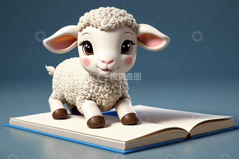 高清大图下载【趣麦麦图】卡通绵羊站在翻开的书本上