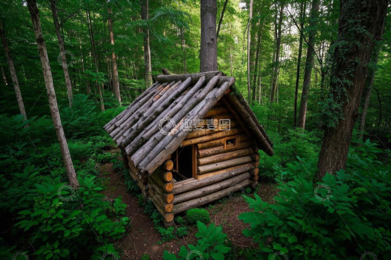 高清大图下载【趣麦麦图】森林中的原木小屋
