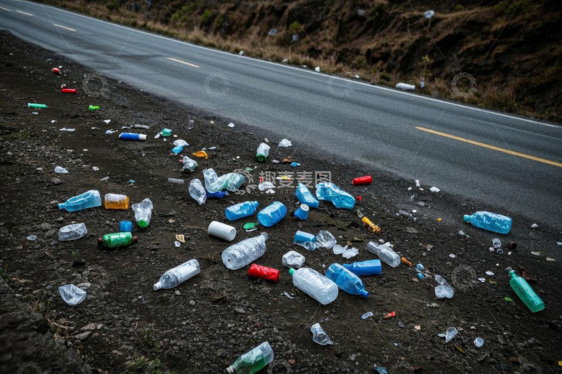 高清大图下载【趣麦麦图】公路旁丢弃的塑料垃圾