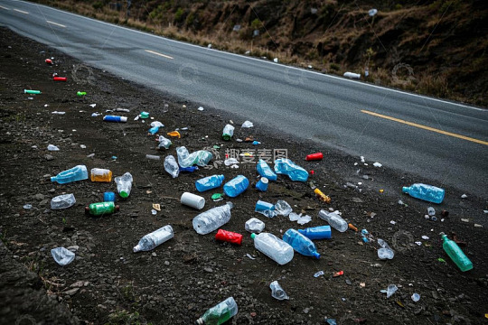 公路旁丢弃的塑料垃圾