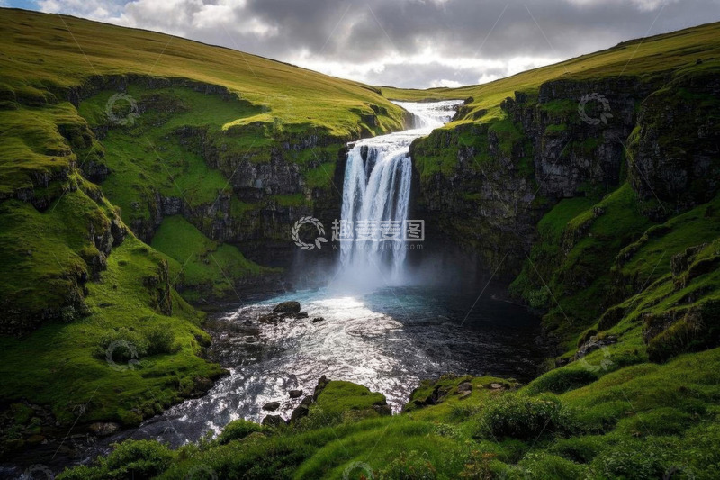 高清大图下载【趣麦麦图】冰岛自然风光中的瀑布景观