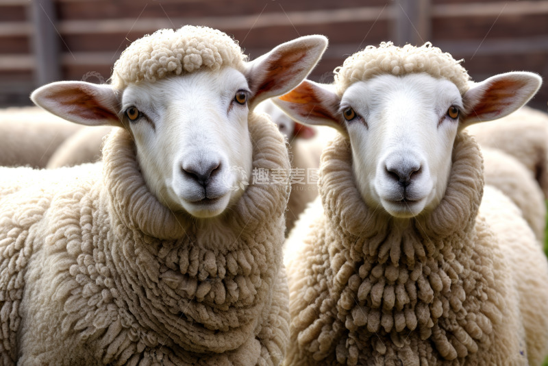 高清大图下载【趣麦麦图】农场里的两只绵羊特写