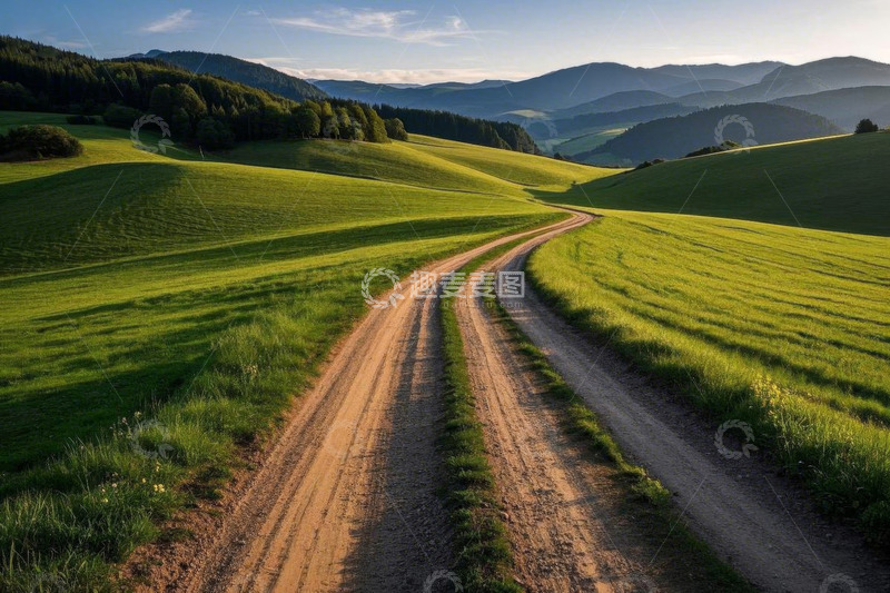 高清大图下载【趣麦麦图】绿色田野中的蜿蜒土路