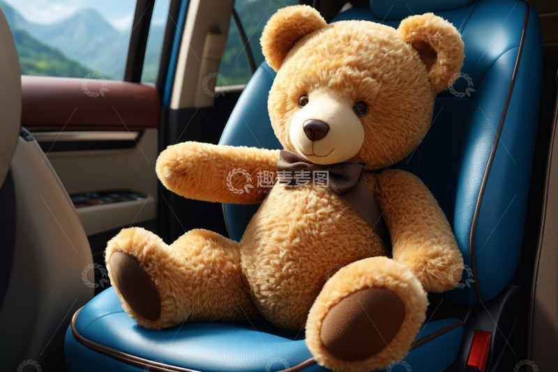 高清大图下载【趣麦麦图】汽车座椅上的泰迪熊玩偶