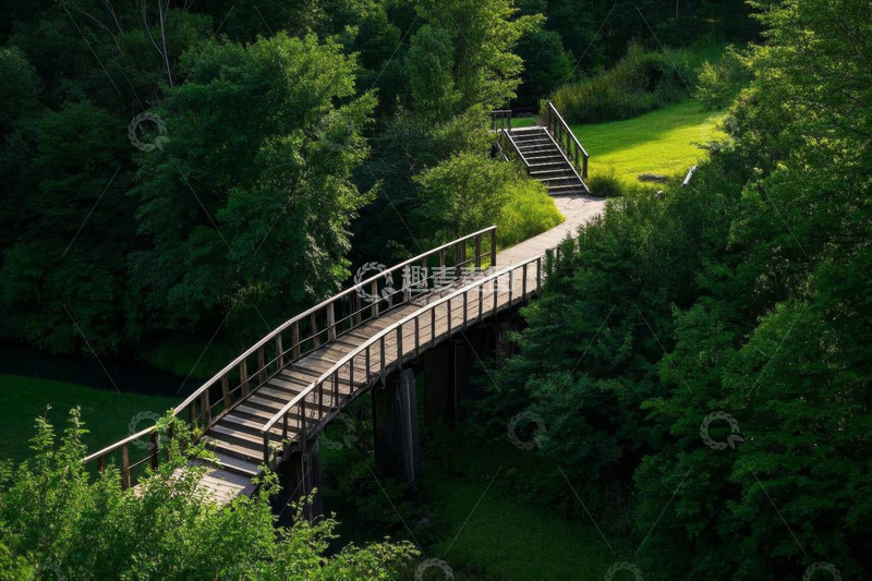 高清大图下载【趣麦麦图】林间木桥与步道自然风光