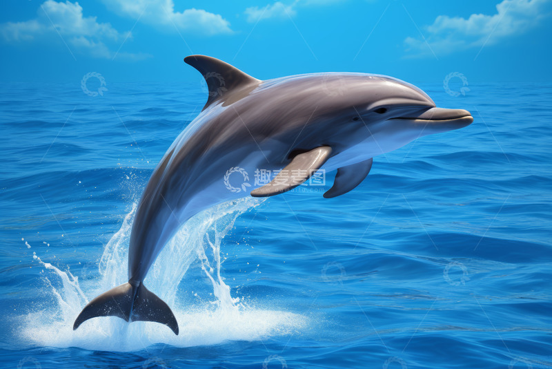 高清大图下载【趣麦麦图】海豚跃出蓝色海洋画面