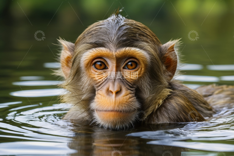 高清大图下载【趣麦麦图】水中猴子特写