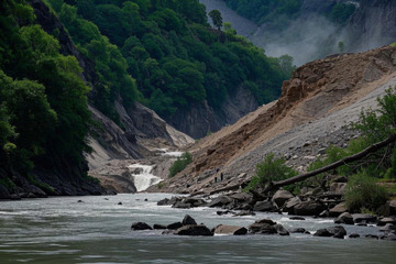 山间河流与岩石景观