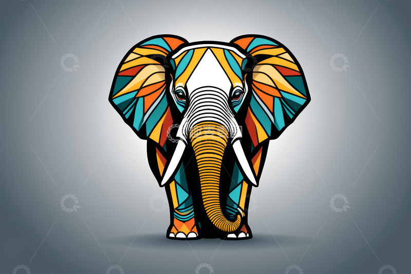 高清大图下载【趣麦麦图】彩色几何风格大象插画