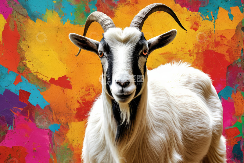 高清大图下载【趣麦麦图】彩色背景前的山羊特写