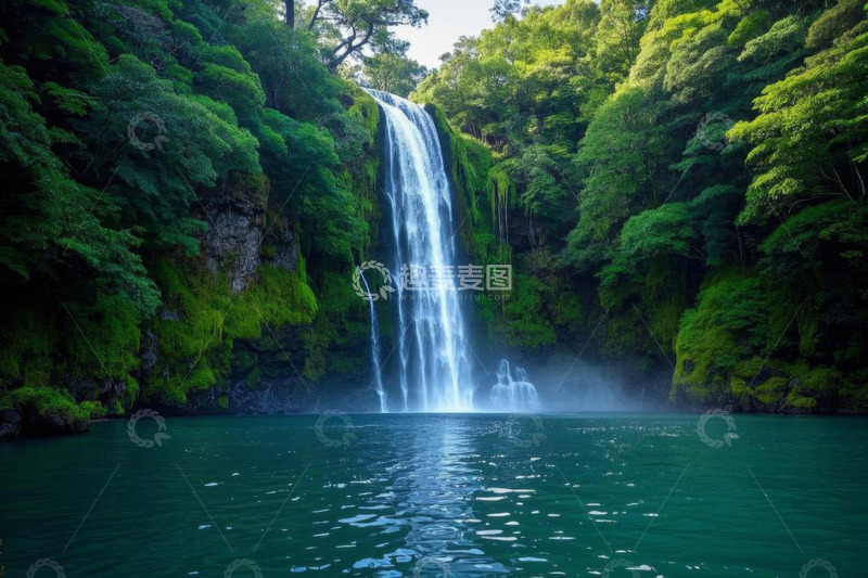 高清大图下载【趣麦麦图】森林中的壮丽瀑布景观