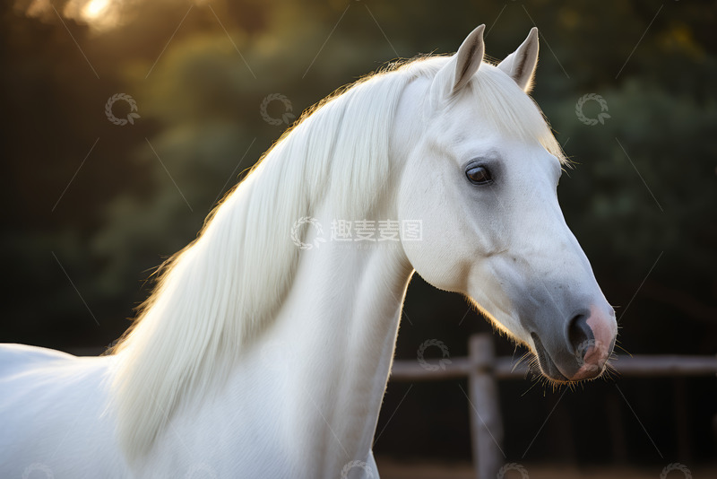 高清大图下载【趣麦麦图】户外阳光下的白马特写